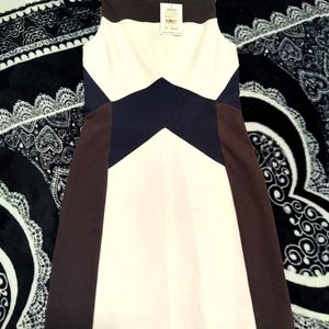 Aiko small womens tri color modern dress. Brown, Navy Blue/Black, and creme.